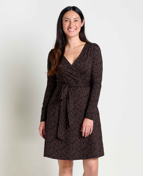 Toad & Co Women's Cue Wrap Long-Sleeve Dress - Black Dot Print Black Dot Print