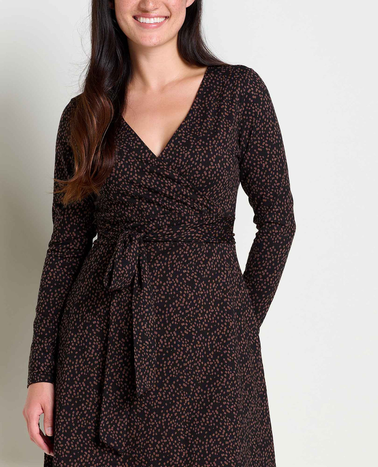 Toad & Co Women's Cue Wrap Long-Sleeve Dress - Black Dot Print Black Dot Print