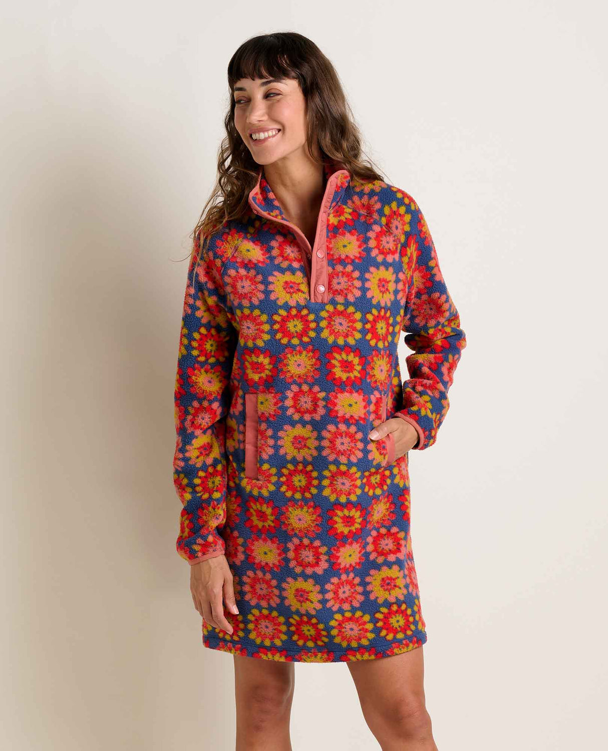 Toad Co. Womens Campo Fleece 1/4 Snap Dress Kyanite floral print