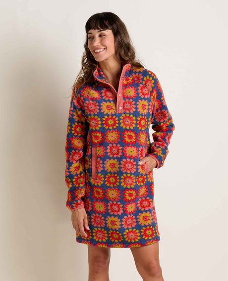 Toad Co. Womens Campo Fleece 1/4 Snap Dress Kyanite floral print