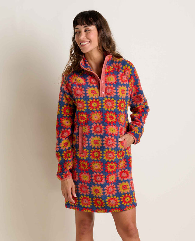 Toad Co. Womens Campo Fleece 1/4 Snap Dress Kyanite floral print