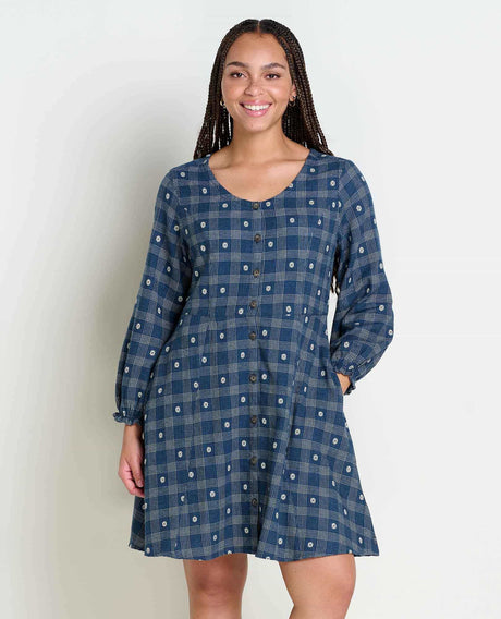 Toad & Co Women's Maple Button Front Long-Sleeve Dress - Navy Small Dobby Navy Small Dobby