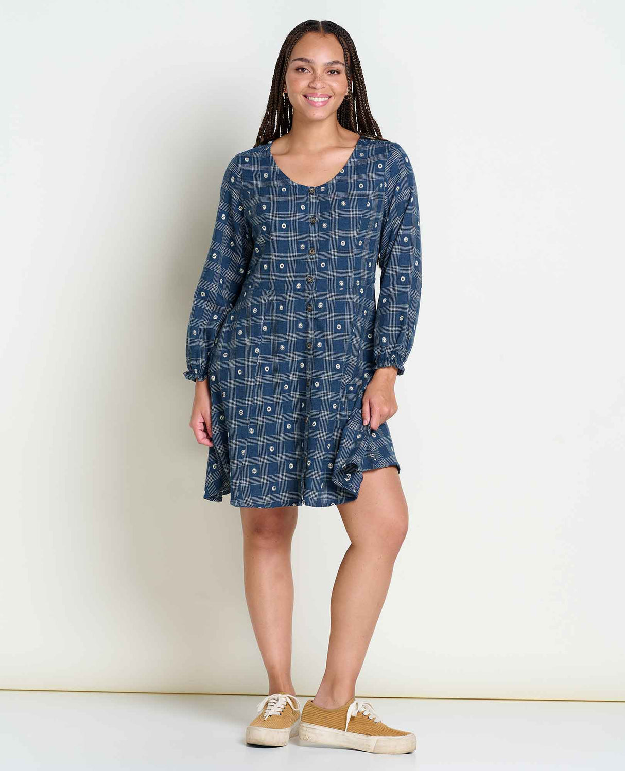 Toad & Co Women's Maple Button Front Long-Sleeve Dress - Navy Small Dobby Navy Small Dobby