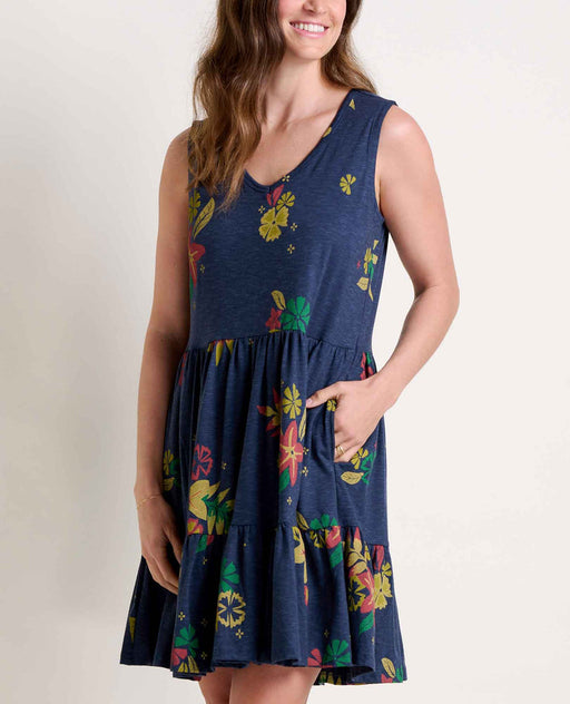 Toad & Co Women's Marley Tiered Sleeveless Dress - True Navy Large Floral Print True Navy Large Floral Print