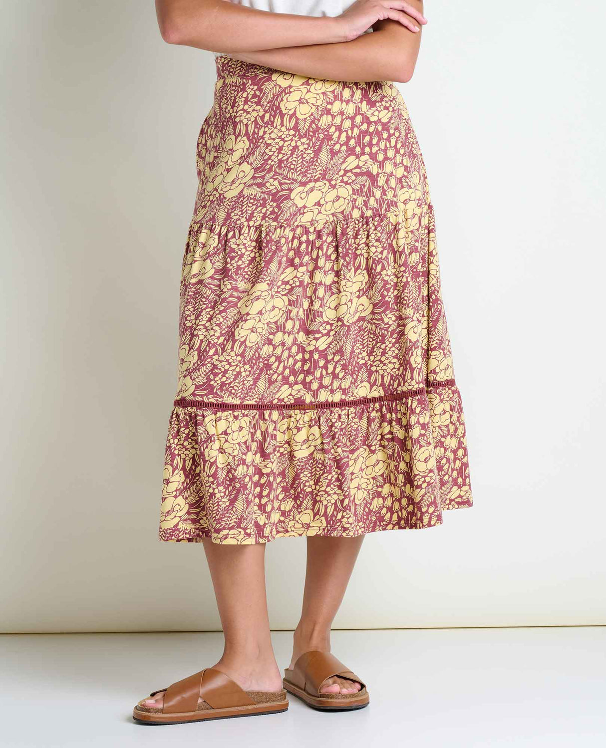 Toad & Co Marigold Tiered Midi Skirt - Purple Agate Garden Print Purple Agate Garden Print