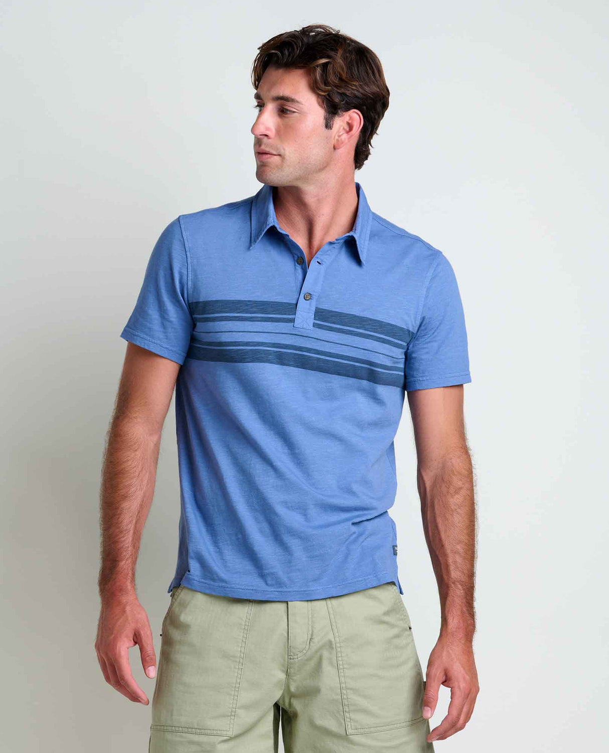 Toad & Co Mens Primo Short Sleeve Polo - Kyanite Chest Stripe Kyanite Chest Stripe