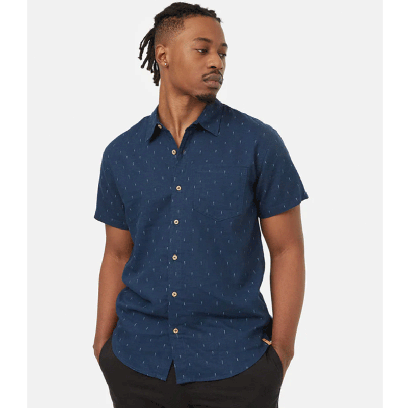 Tentree Men's Small Tree Mancos Short Sleeve Shirt Dress Blue/Blue Fog