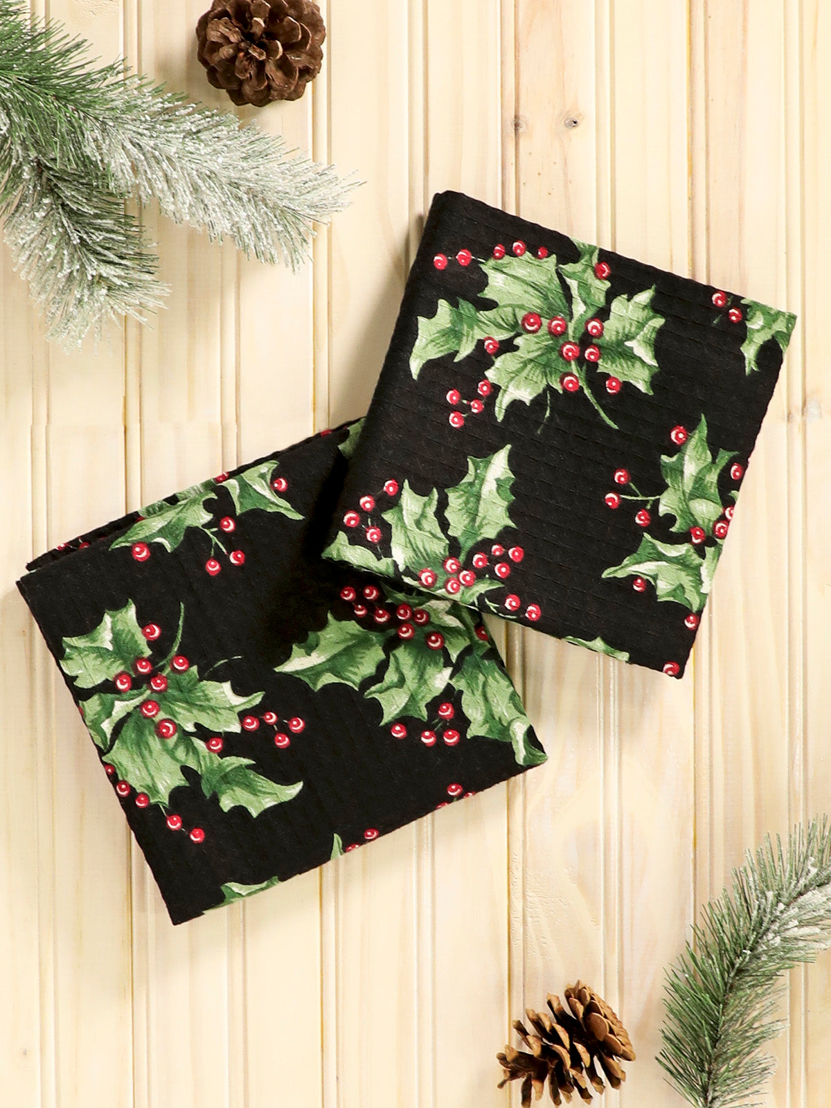 April Cornell Holly Tea Towel Set Of 2 Black