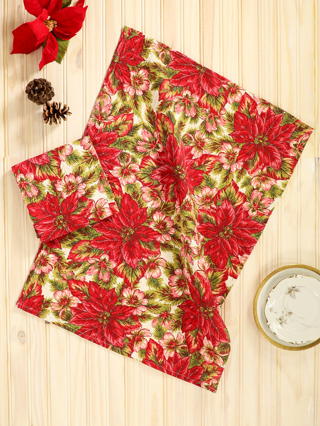 April Cornell Poinsettia Tea Towel Set Of 2 Ecru