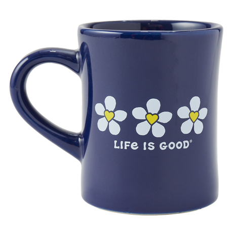 Life Is Good Three Heart Flowers Diner Mug - Darkest Blue Darkest Blue