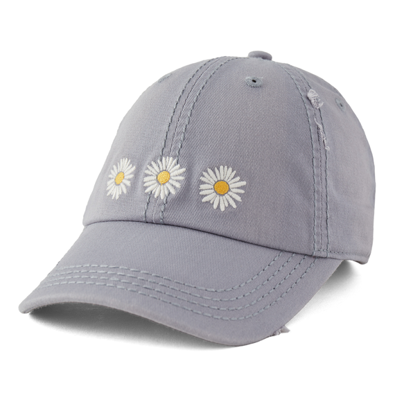 Life Is Good Three Painted Daisies Sunwashed Chill Cap - Stone Blue Stone Blue