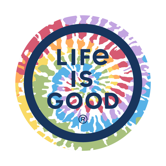 Life Is Good Tie Dye Coin 4" Circle Sticker Darkest blue/multi