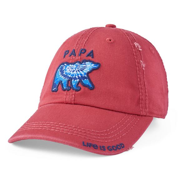 Life Is Good Tie Dye Papa Bear Sunwashed Chill Cap Faded red
