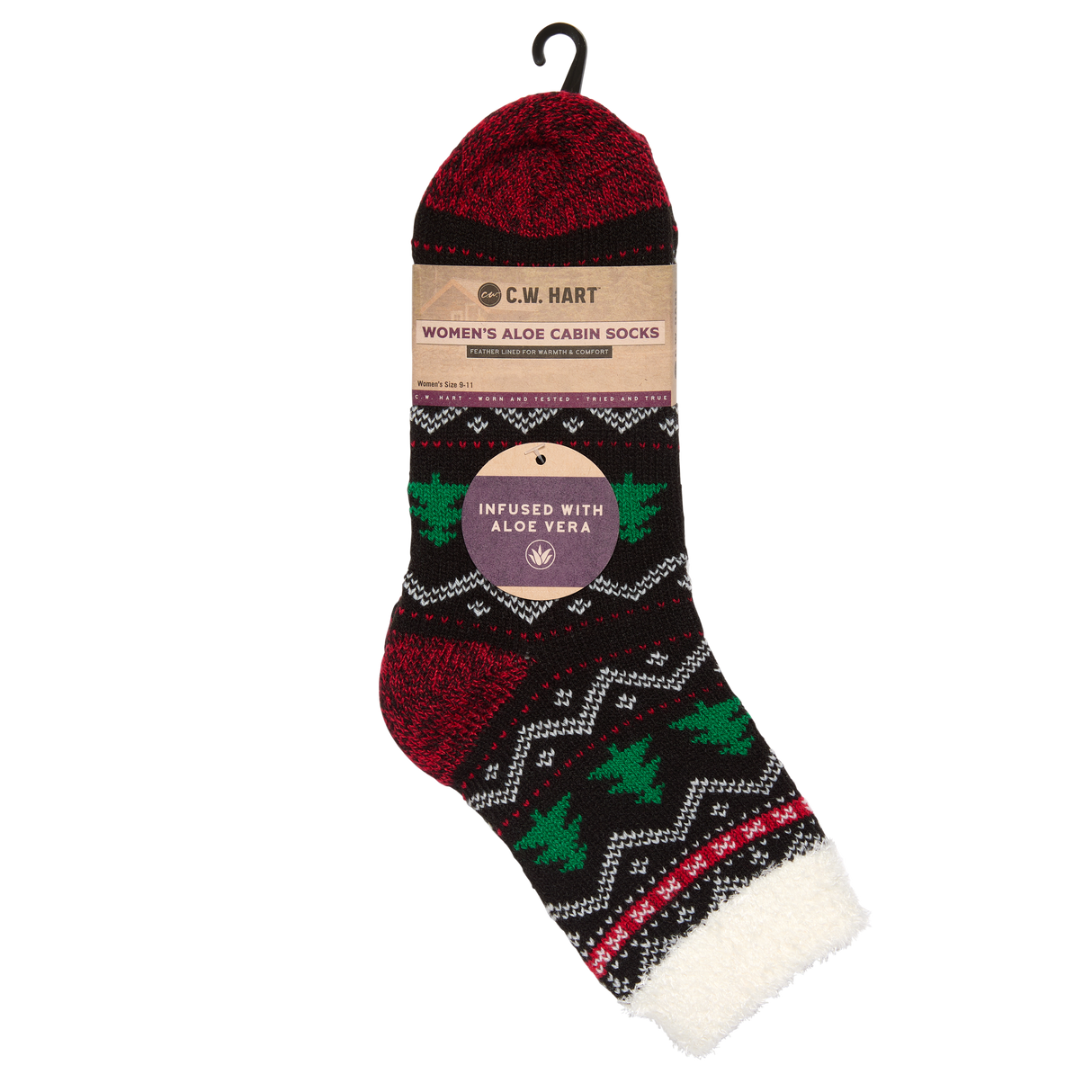 C.W. Hart Cozy Cabin Tree Sock With Aloe - Black/Green/Red Black/Green/Red