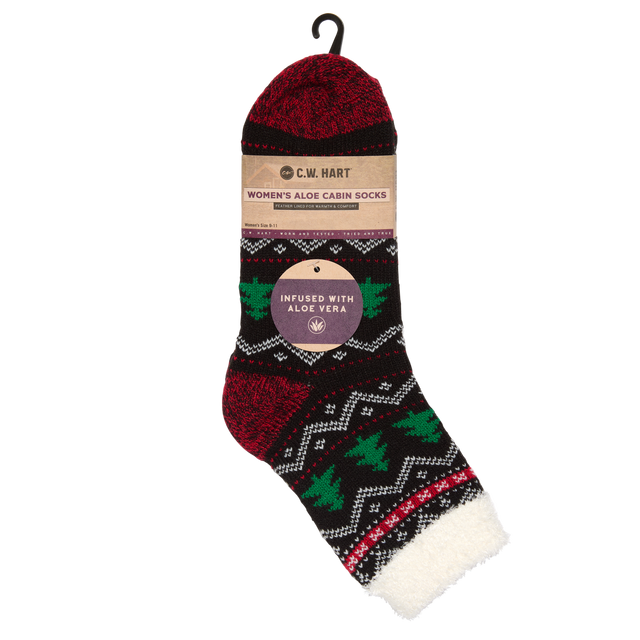 C.W. Hart Cozy Cabin Tree Sock With Aloe - Black/Green/Red Black/Green/Red