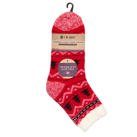 C.W. Hart Cozy Cabin Tree Sock With Aloe - Red/Black/White Red/Black/White