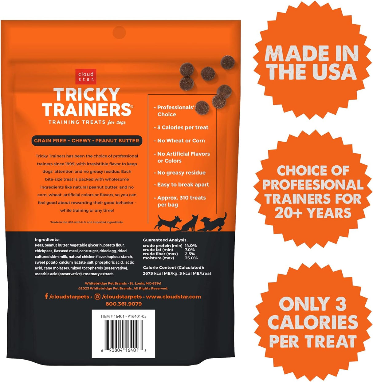 Cloudstar Tricky Trainers Grain Free Soft & Chewy Dog Treats with Peanut Butter - 5oz & 12oz