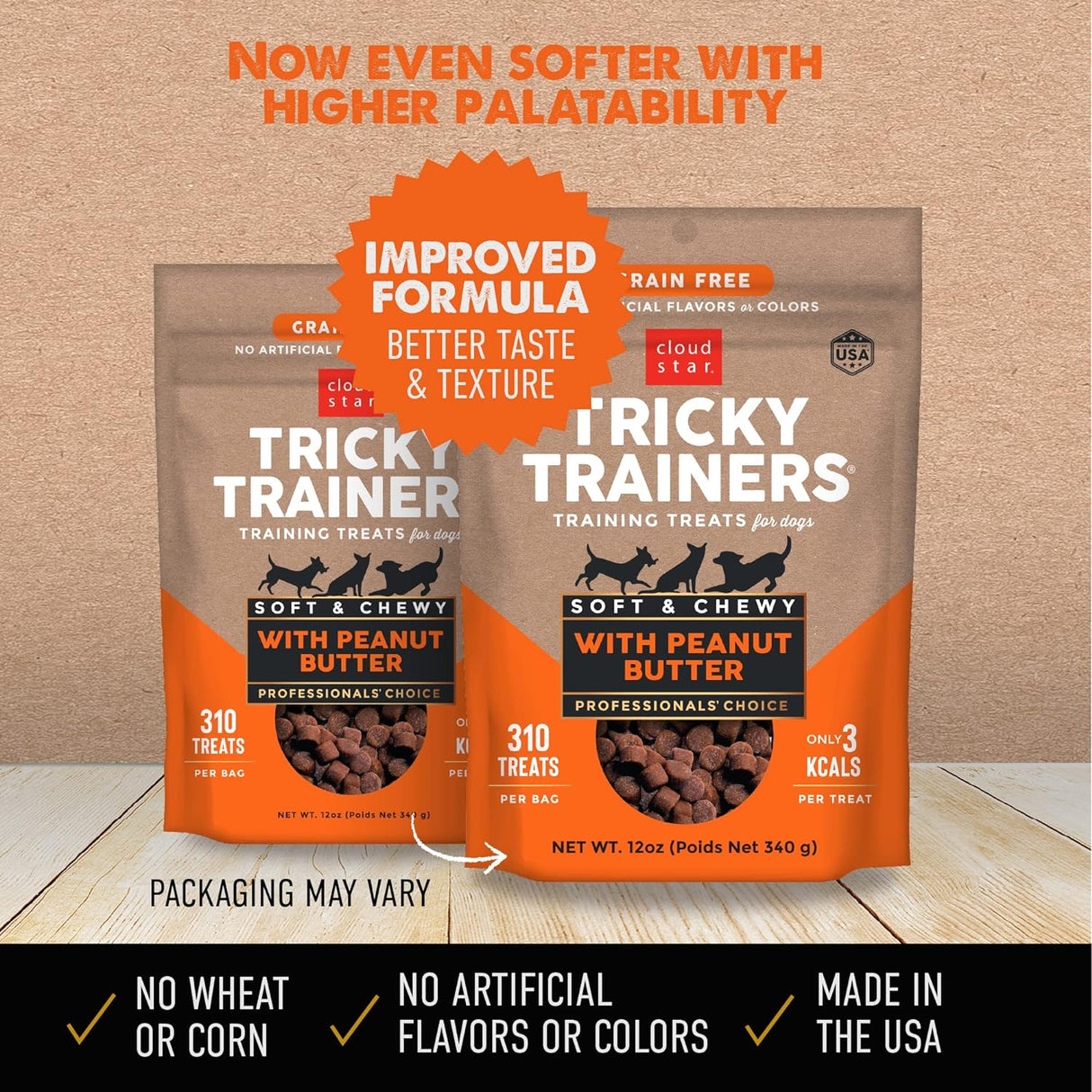 Cloudstar Tricky Trainers Grain Free Soft & Chewy Dog Treats with Peanut Butter - 5oz & 12oz