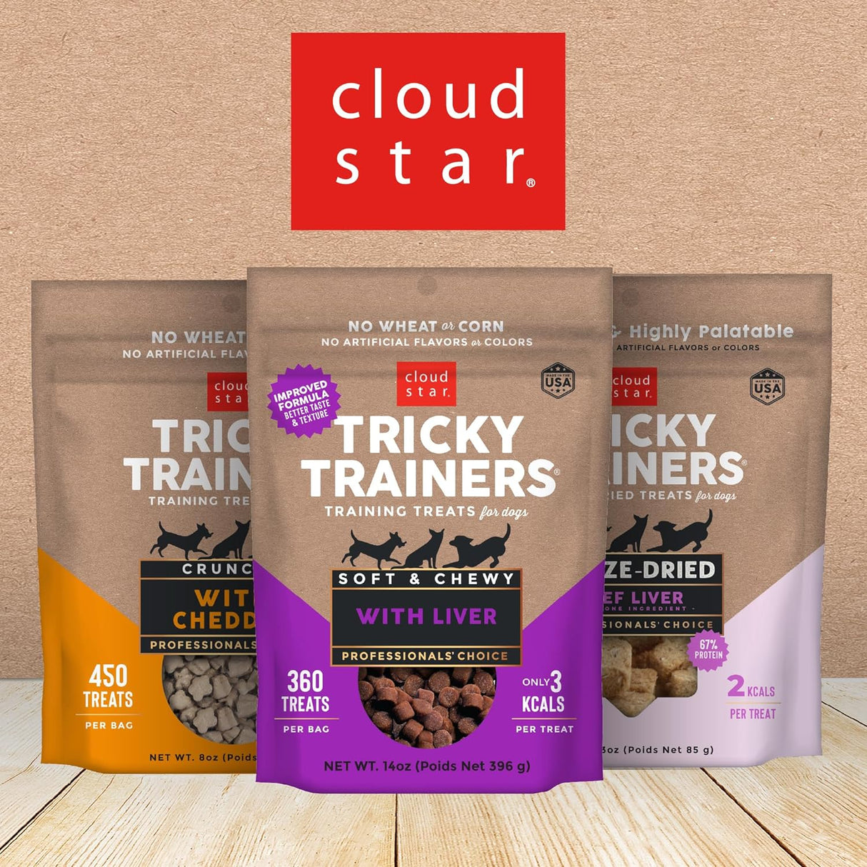 Cloudstar Tricky Trainers Soft & Chewy Dog Treats with Liver - 5oz & 14oz