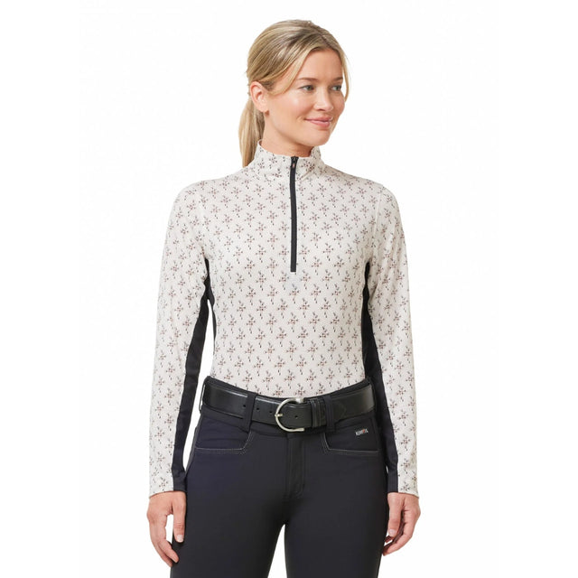 Kerrits Equestrian Apparel Keystone Ice Fil Long Sleeve Zip Shirt - Print Vanilla Bits N Crops