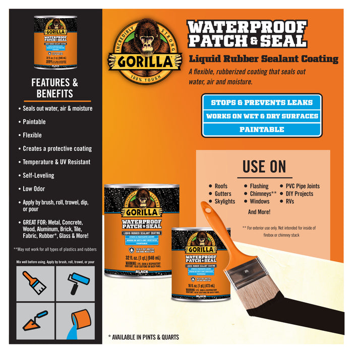 Gorilla Glue 32 OZ Waterproof Patch & Seal Liquid - BLACK