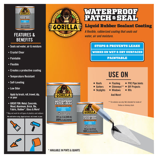 Gorilla Glue 32 OZ Waterproof Patch & Seal Liquid - CLEAR