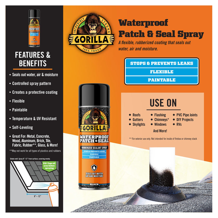 Gorilla Glue 16 OZ Rubberized Waterproof Patch & Seal Spray - BLACK