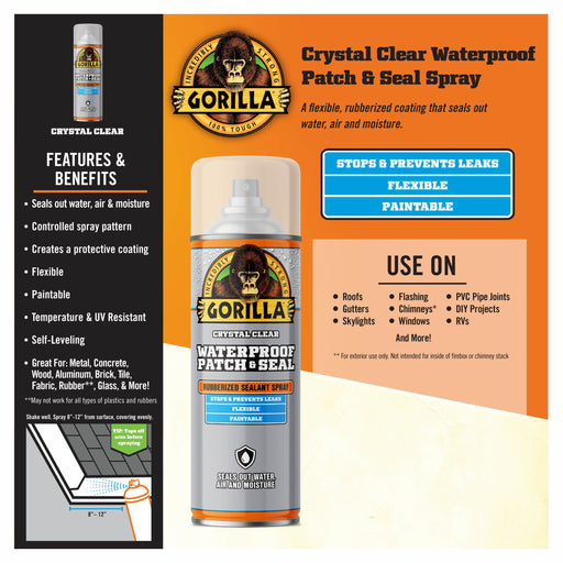 Gorilla Glue 14 OZ Rubberized Waterproof Patch & Seal Spray - CLEAR