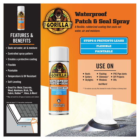 Gorilla Glue 16 OZ Rubberized Waterproof Patch & Seal Spray - WHITE