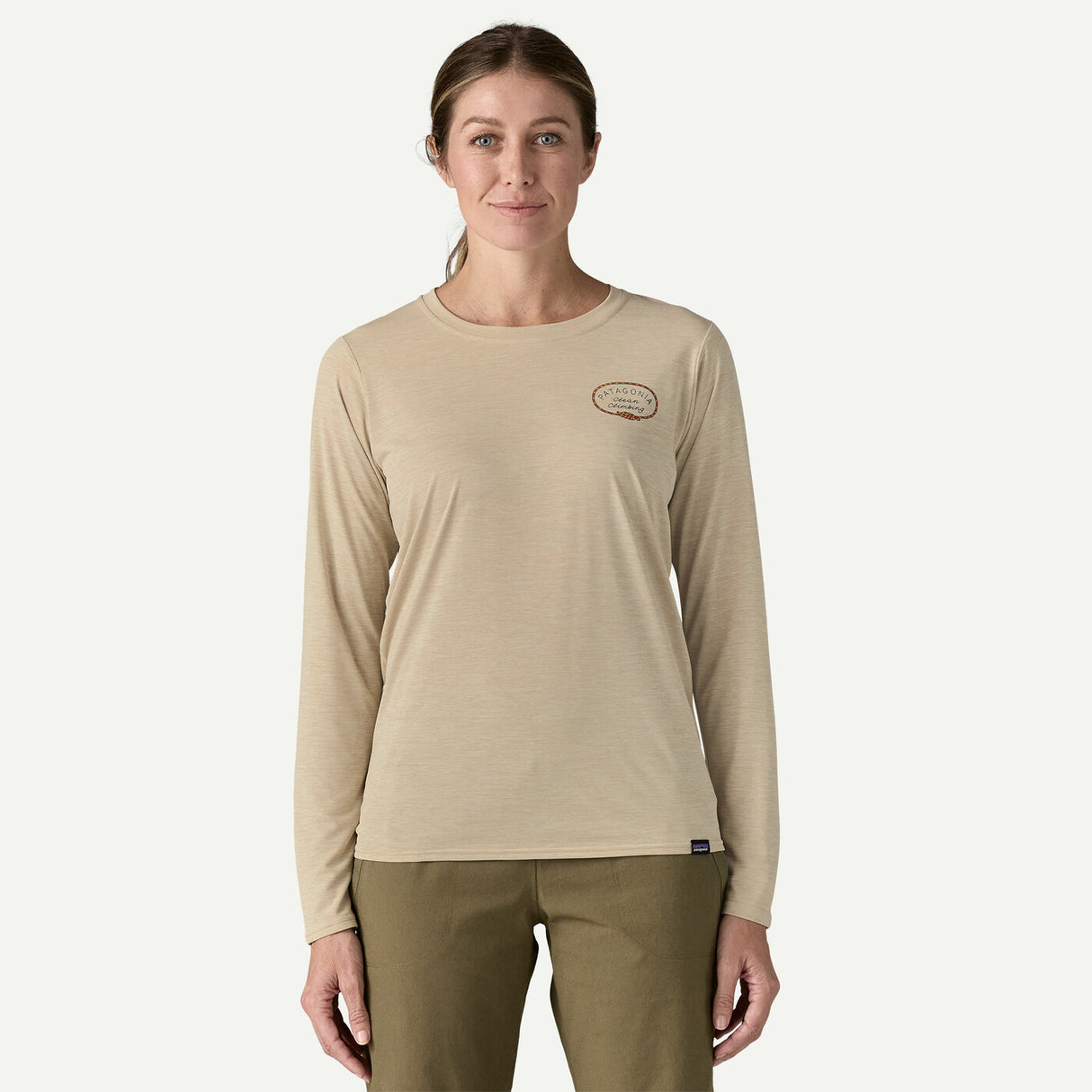Patagonia W's Long Sleeve Capilene Cool Daily Graphic Shirt - Lands - Clean Climb Roots / Pumice X-Dye