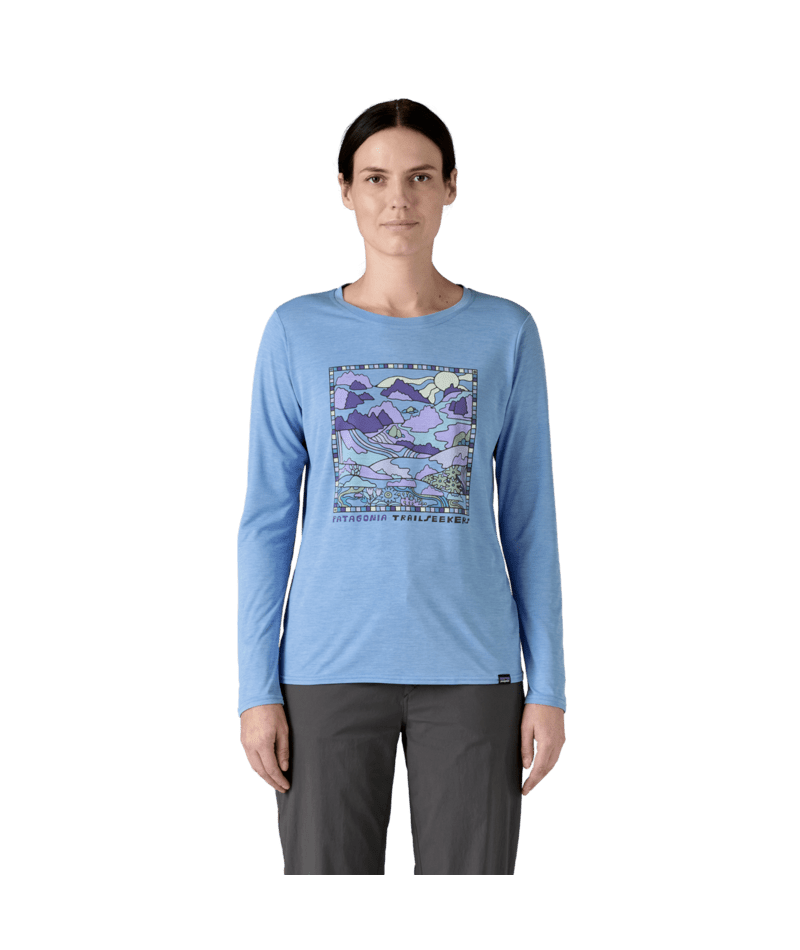 Patagonia W's Long Sleeve Capilene Cool Daily Graphic Shirt - Lands - Trailseekers / Abundant Blue X-Dye
