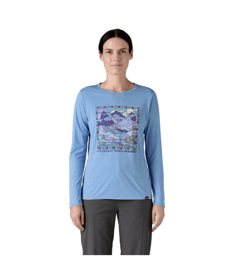 Patagonia W's Long Sleeve Capilene Cool Daily Graphic Shirt - Lands - Trailseekers / Abundant Blue X-Dye