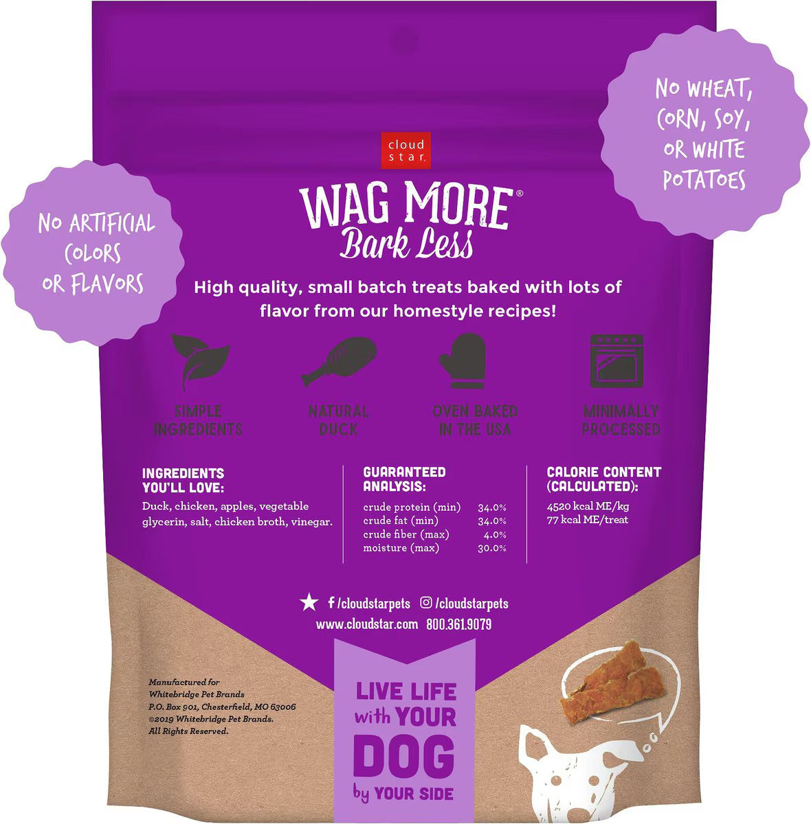 Cloudstar Wag More Bark Less Grain Free Duck & Apple Jerky Dog Treats - 10oz