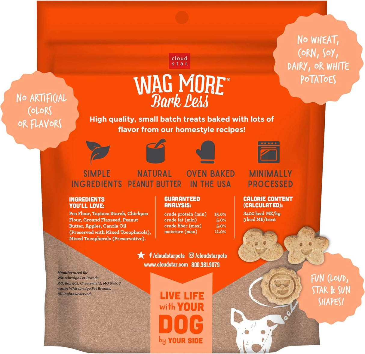 Cloudstar Wag More Bark Less Grain Free Mini Dog Biscuits (Peanut Butter & Apples) - 7oz