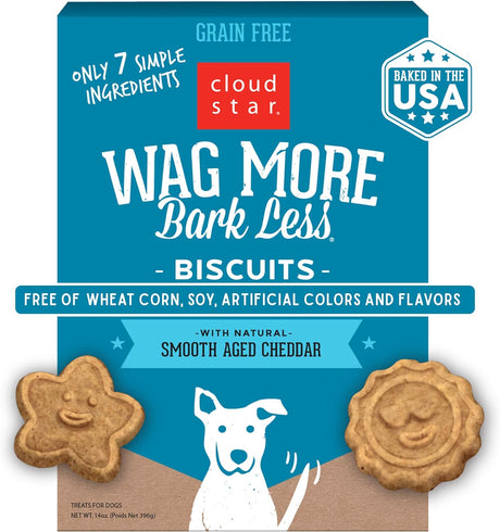 Cloudstar Wag More Bark Less Grain Free Oven Baked Dog Biscuits (Smooth Aged Cheddar) - 14oz