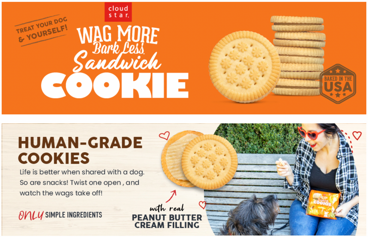 Cloudstar Wag More Bark Less Human Grade Sandwich Cookies (Peanut Butter)