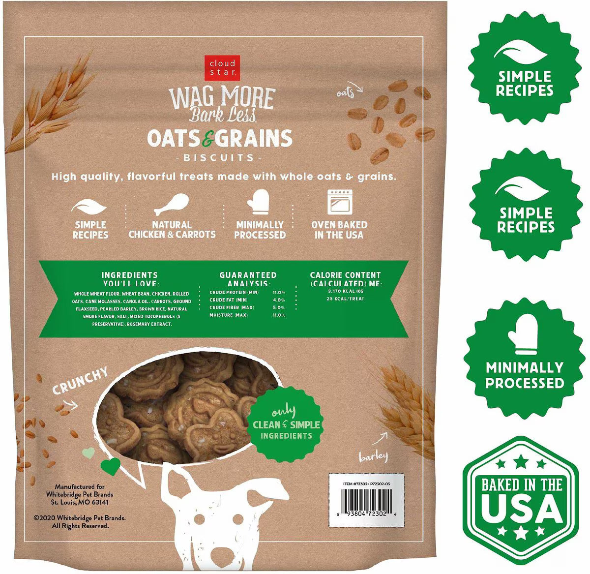 Cloudstar Wag More Bark Less Oven Baked Dog Biscuits (Chicken & Carrots) - 3lbs