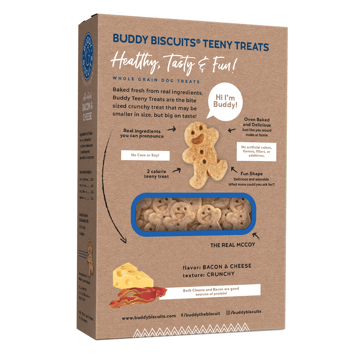 Buddy Biscuit Whole Grain Oven Baked Dog Treats (Bacon & Cheese) - 16oz & 3.5lbs