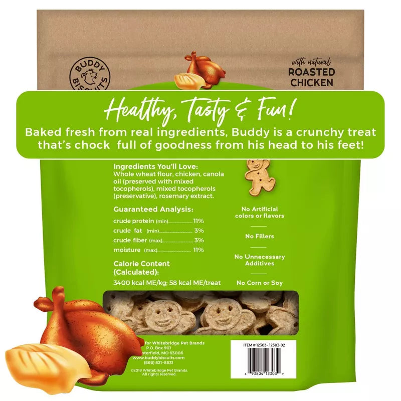 Buddy Biscuit Whole Grain Oven Baked Dog Treats (Roasted Chicken) - 16oz & 3.5lbs