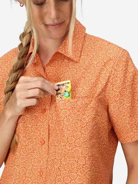 Marmot Womens AirExchange Novelty Short Sleeve Collared Shirt UPF 40 - Pomelo Mini Bloom