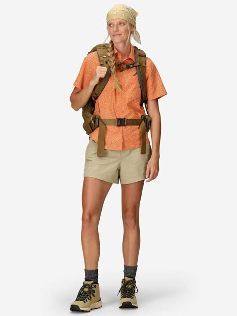 Marmot Womens AirExchange Novelty Short Sleeve Collared Shirt UPF 40 - Pomelo Mini Bloom