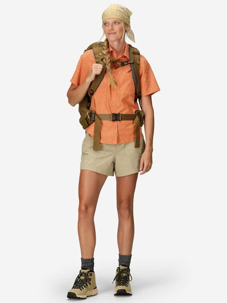 Marmot Womens AirExchange Novelty Short Sleeve Collared Shirt UPF 40 - Pomelo Mini Bloom