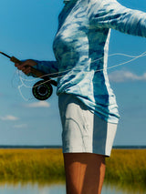 Free Fly Apparel Womens Bamboo Lightweight Hoodie II - Seasmoke Camo / Surf Blue