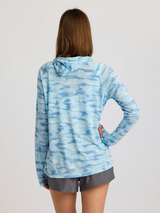 Free Fly Apparel Womens Bamboo Lightweight Hoodie II - Seasmoke Camo / Surf Blue