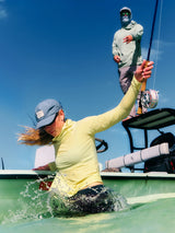 Free Fly Apparel Womens Bamboo Lightweight Hoodie II - Seasmoke Camo / Surf Blue