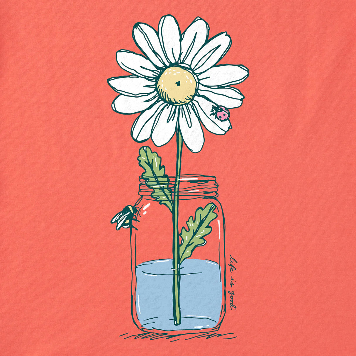 Life Is Good Womens Daisy Jar Short Sleeve Tee - Mango Orange