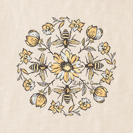 Life Is Good Womens Floral Bee Mandala Easy Fit Slub Tee - Putty White