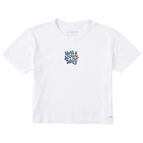 Life Is Good Womens Nice Daisy Short Sleeve Boxy Short Sleeve Crusher Tee - Cloud White