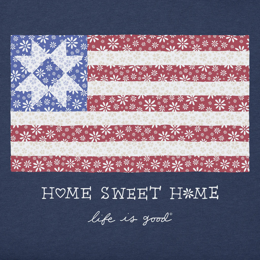 Life Is Good Womens Home Sweet Home Quilted Flag Short Sleeve Crusher-LITE Vee - Darkest Blue