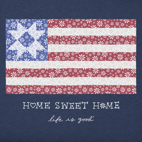 Life Is Good Womens Home Sweet Home Quilted Flag Short Sleeve Crusher-LITE Vee - Darkest Blue